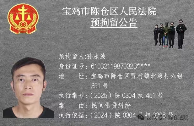 宝鸡市陈仓区人民法院预拘留公告-520发布