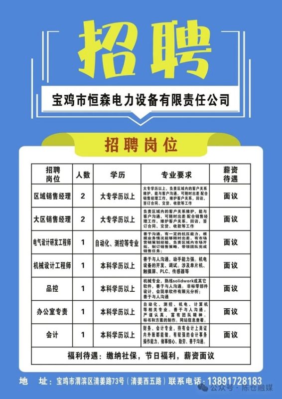 陈仓区劳动就业服务中心：2026年第六期用工信息-520发布